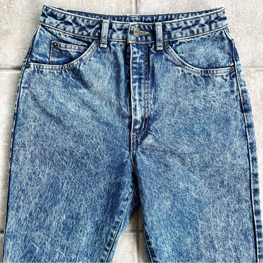 Vintage 80s EDWIN Acid Wash Blue Denim Jeans High Rise Straight Leg Raw Hem 32” - Picture 7 of 13